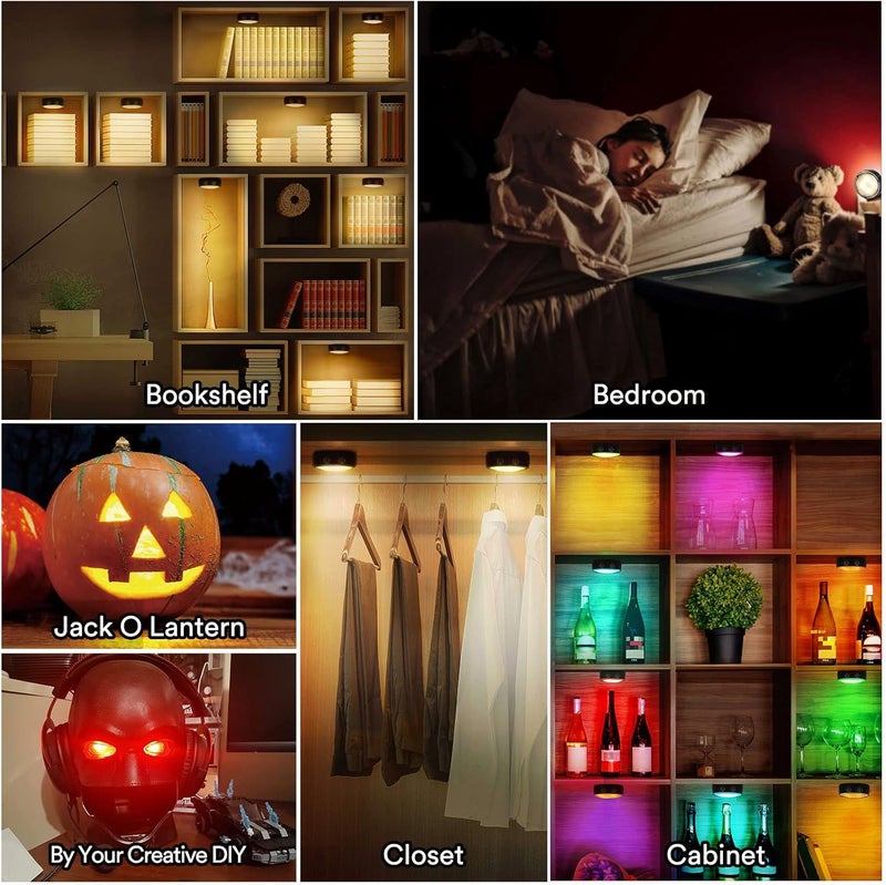 TECOMLIGHT Store LED Puck Lights with Remote Control, Battery Operated Wireless Closet Lights, Under Cabinet Lighting Stick on Tap Push Light, Color Changing Under Counter Light for Kitchen, 2 Pack - Black - Image 3
